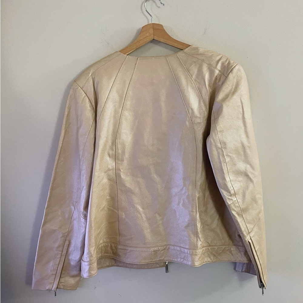 Dialogue Gold Women's Leather Jacket Chic Classic Work - Picture 3 of 11